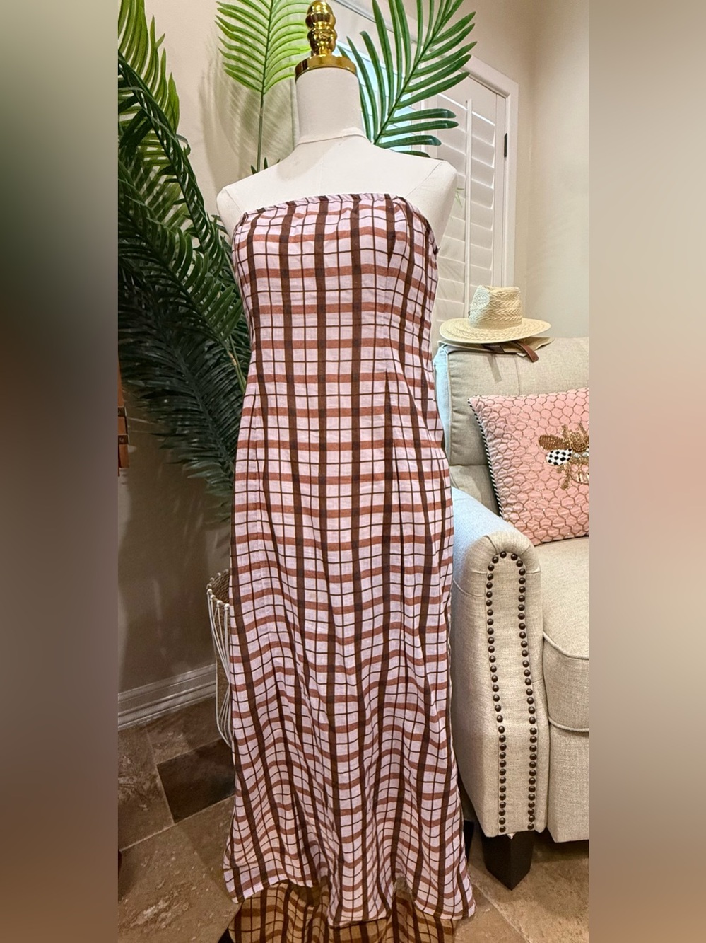 🤎 Anthropologie Maeve Strapless Plaid Midi-to-Maxi dress - Picture 2 of 5